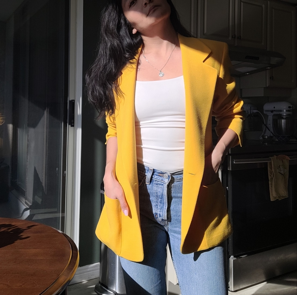 Yellow Women's Blazer Jacket - Stylish Open Front Suit Jacket